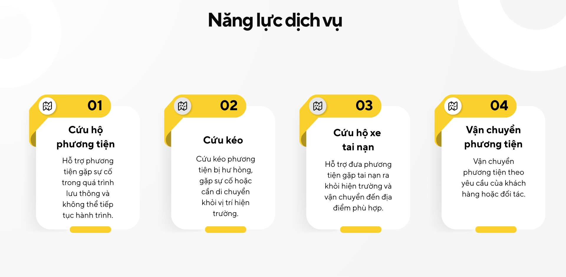 Năng lực dịch vụ - Cứu hộ phương tiện, Cứu kéo, Cứu hộ xe tai nạn, Vận chuyển phương tiện